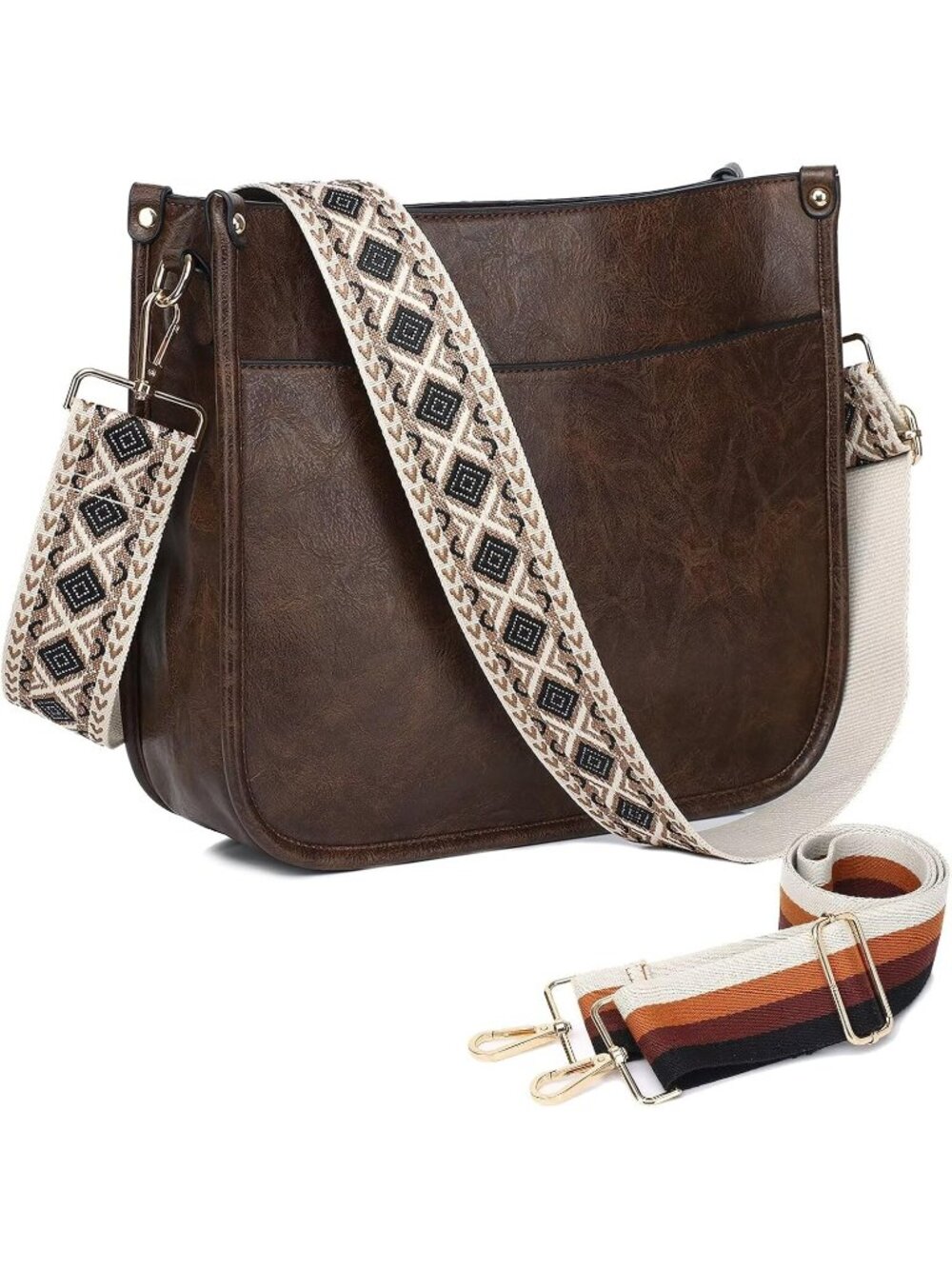 Women's Camel Vegan Leather Purse Bag Crossbody Bags With 2 Adjustable Straps